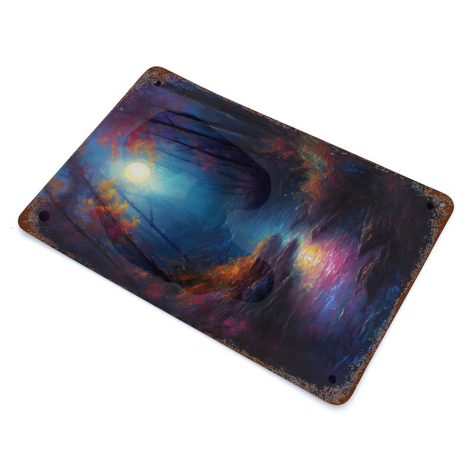 Moonlight Forest Rust Effect Tin Sign 11.8"x7.9", Ideal for Cafe, Home Bar And Lounge Decor