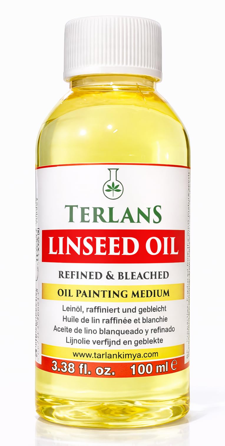 TERLANS Refined Linseed Oil 100 ml (3.38 Fl.Oz) – Oil Paint Thinner & Medium for Artists, Improves Flow, Transparency & Gloss, Non-Yellowing Natural