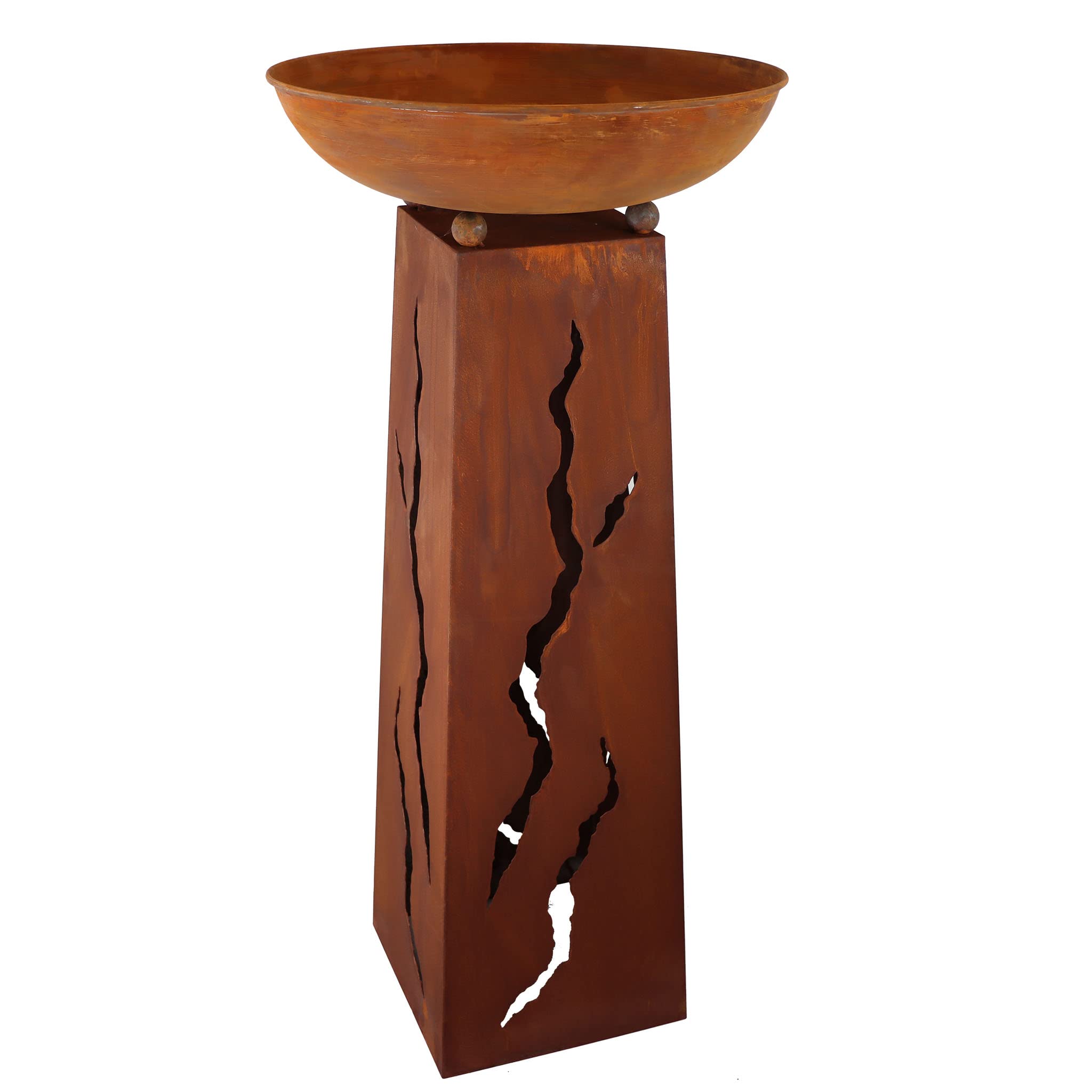 Rostikal Edelrost Säule Flamme 1 m, Pflanzsäule mit Schale, Gartendeko Rost, Blumensäule Outdoor Vintage, Rostsäule für Garten und Terrasse, Handmade