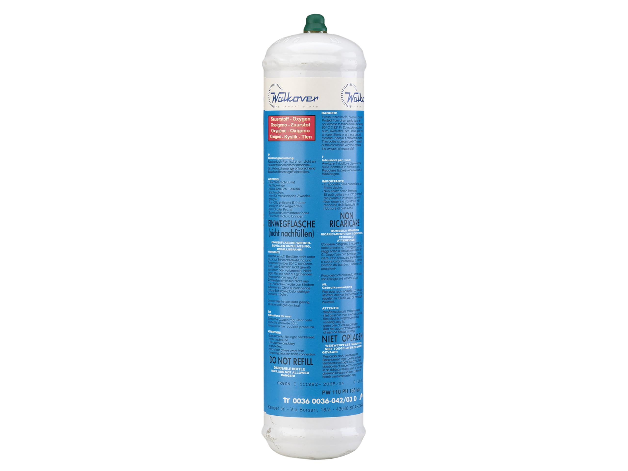 K Kemper Group Multi-Colour Kemper 100 Lt Disposable Oxygen Cylinder