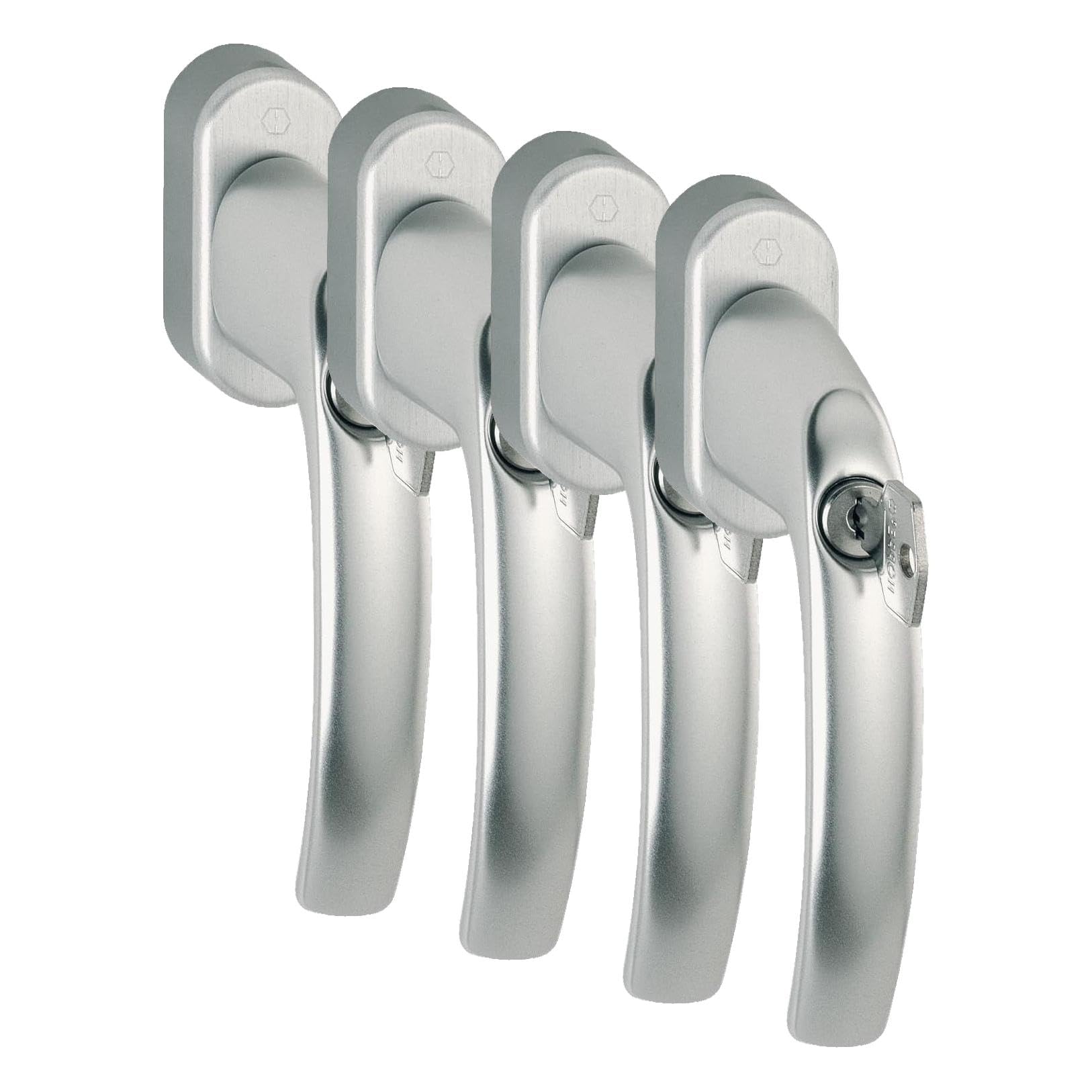 HOPPE 10763909 Fenstergriff Atlanta-Secustik m. Rast. 45°,VK 7 x 32-42 mm, Silber (Packung mit 4)