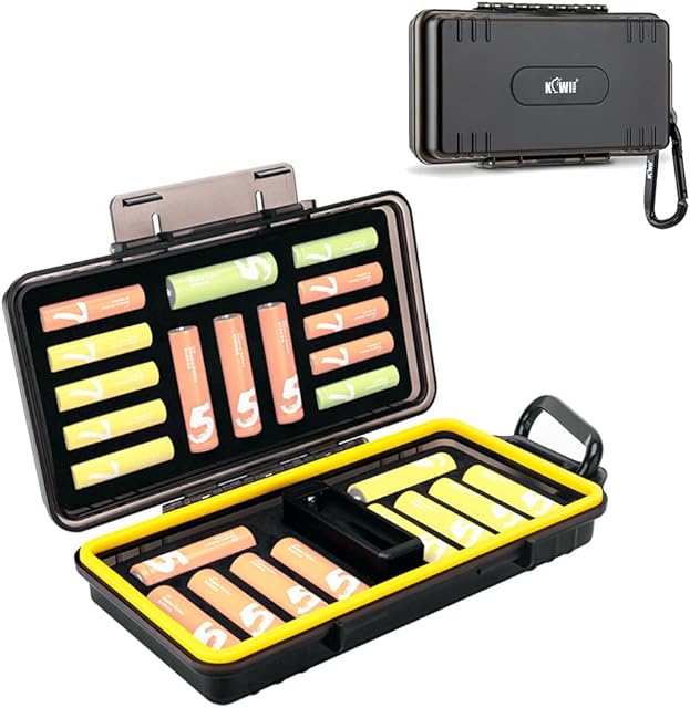 JJC Moistureproof Battery Storage Case Box Batteries Carrying Box Holder Organizer for 14X AAA + 10X AA or 14500 Rechargeable Battery - with Battery Tester