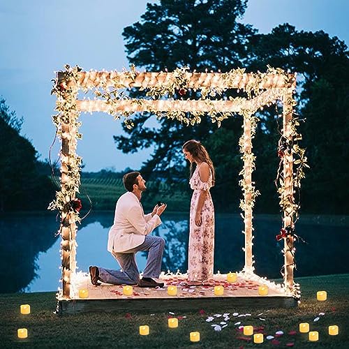 Image of 24 Pack 1.5 inch x 1.2 inch Battery Operated LED Tea Light Candles, Small Outdoor Flameless Flickering Votive Candles, Electric Flicker Fake Tealights Bulk for Wedding Halloween Christmas Decorations