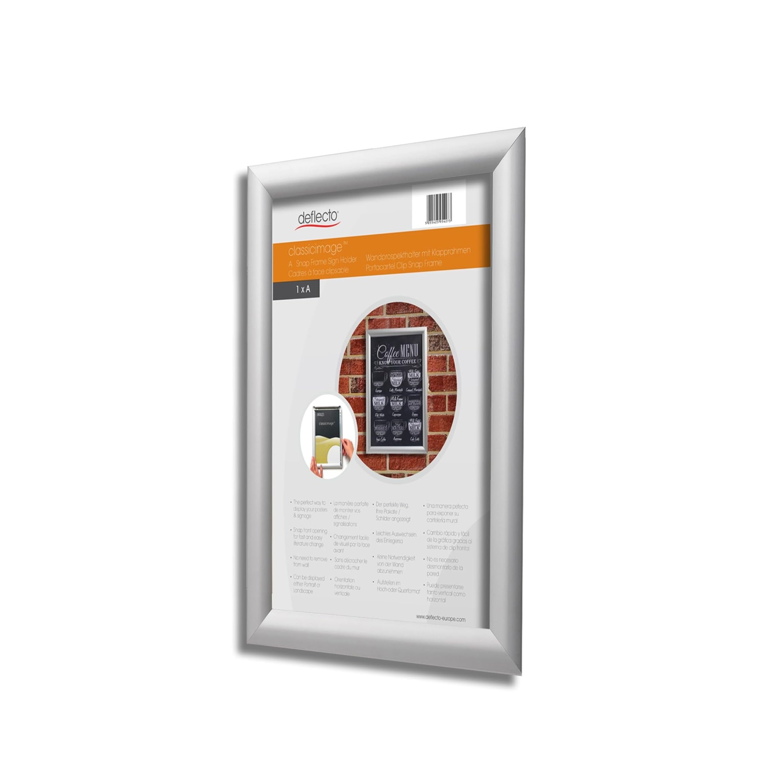 Deflecto A4 Snap Frame Silver - Aluminium Clip Frame for Certificate, Wall Display & Photo Hanger - Poster Holder with Convenient Front Opening Clips