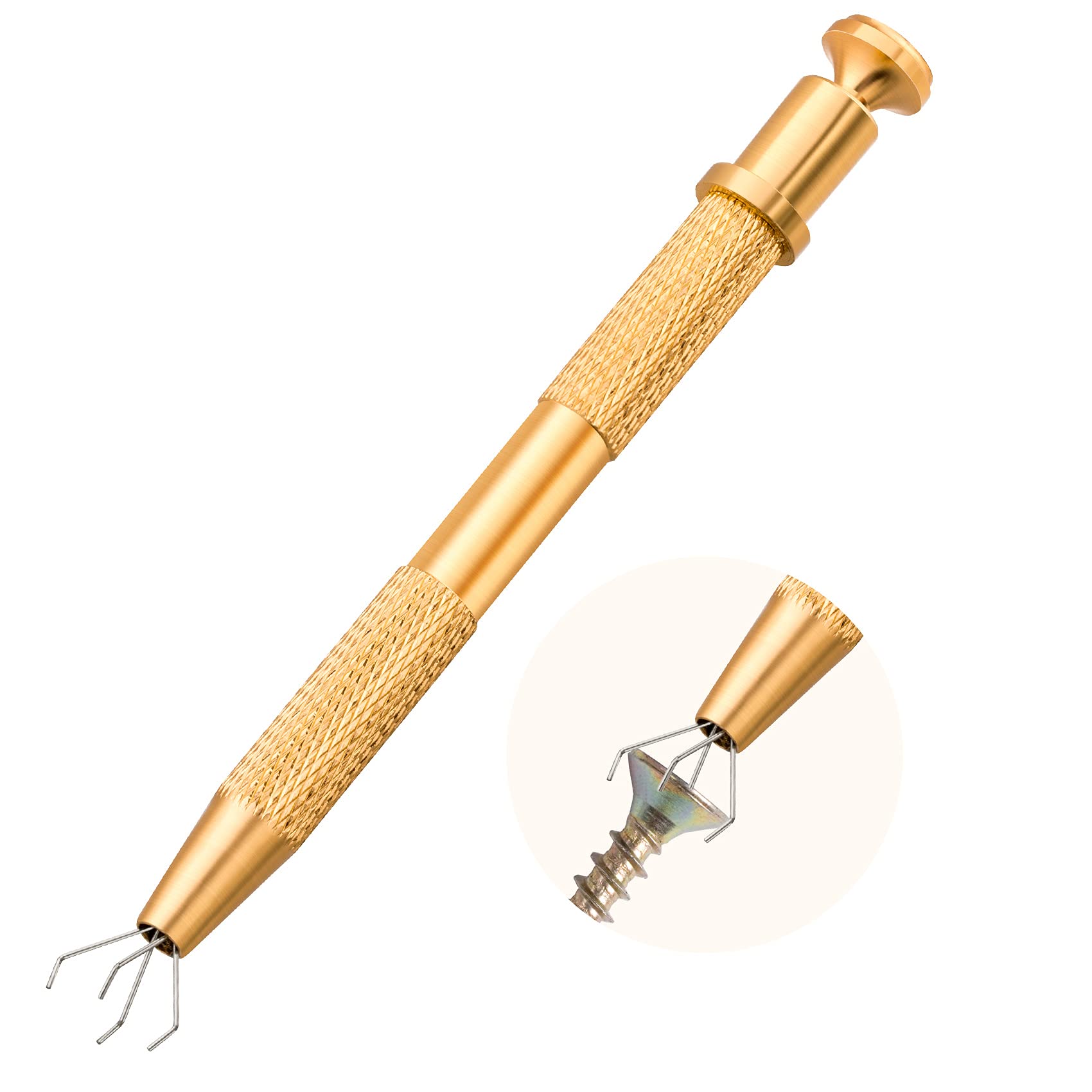 ANCIRS Stainless Steel 4-Claw Pick up Tool for Small Parts Pickup, 4 Prongs Grabber for Tiny Objects in Home, Office - IC Chip, Electronic Components, Nails Clamping- Golden Color