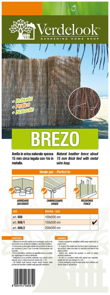 VERDELOOK | Arella in Erica Naturale Spessa 1.5 cm Circa, 1.5x5 m, per Decorazioni e recinzioni, Copertura in Erica