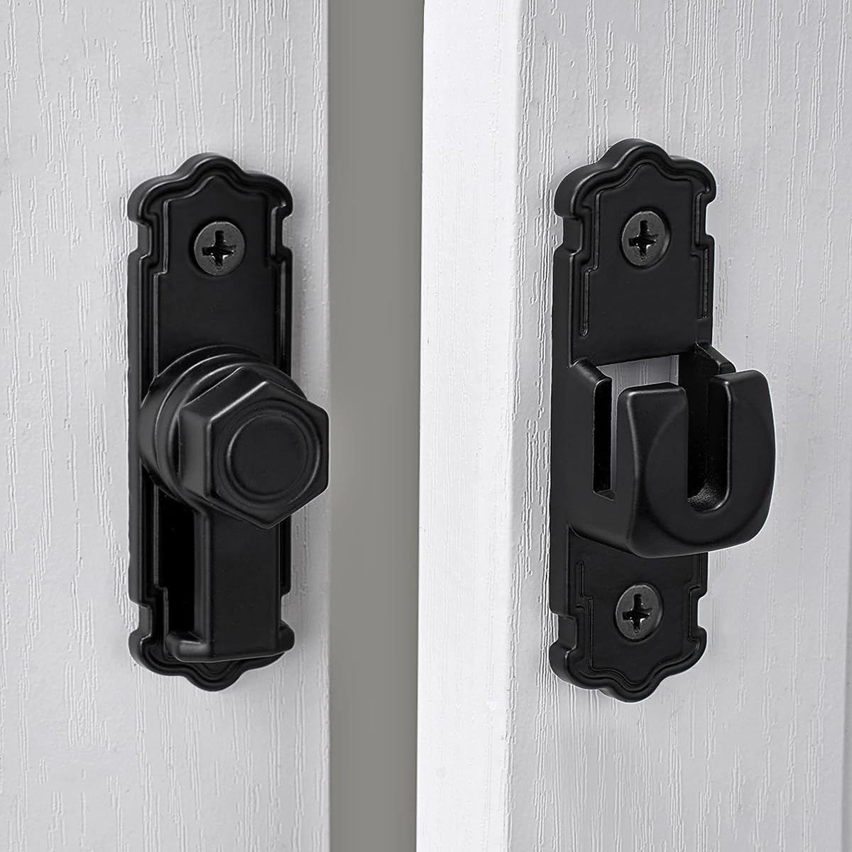 INIRET 3 Packs Black Barn Door Latches,Aluminum Alloy 90/180 Degree Gate Lock,Right Angle Door Lock Latch,Flip Gate Latches Hardware,Door Security Door Latch Lock fo Cabinets,Bathroom,Barn Door