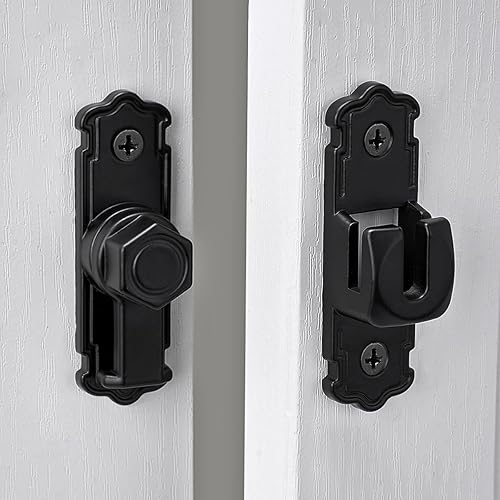 Miniatura 6 de Paquete de 2 cierres negros para puerta de granero, cerradura de puerta de aleación de aluminio de 90180 grados, pestillo de bloqueo de puerta de