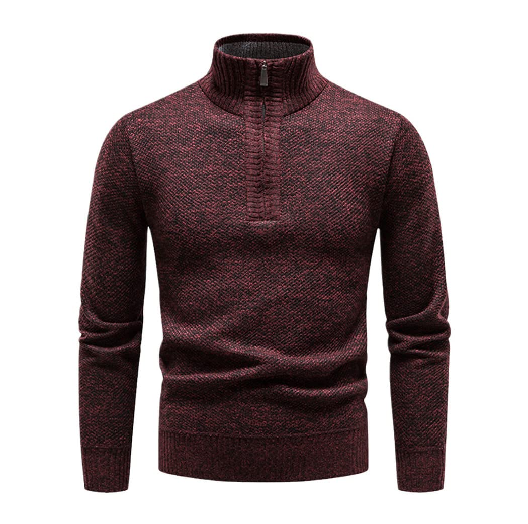 Pull homme slim demi fermeture éclair tricot bordeaux automne - 6