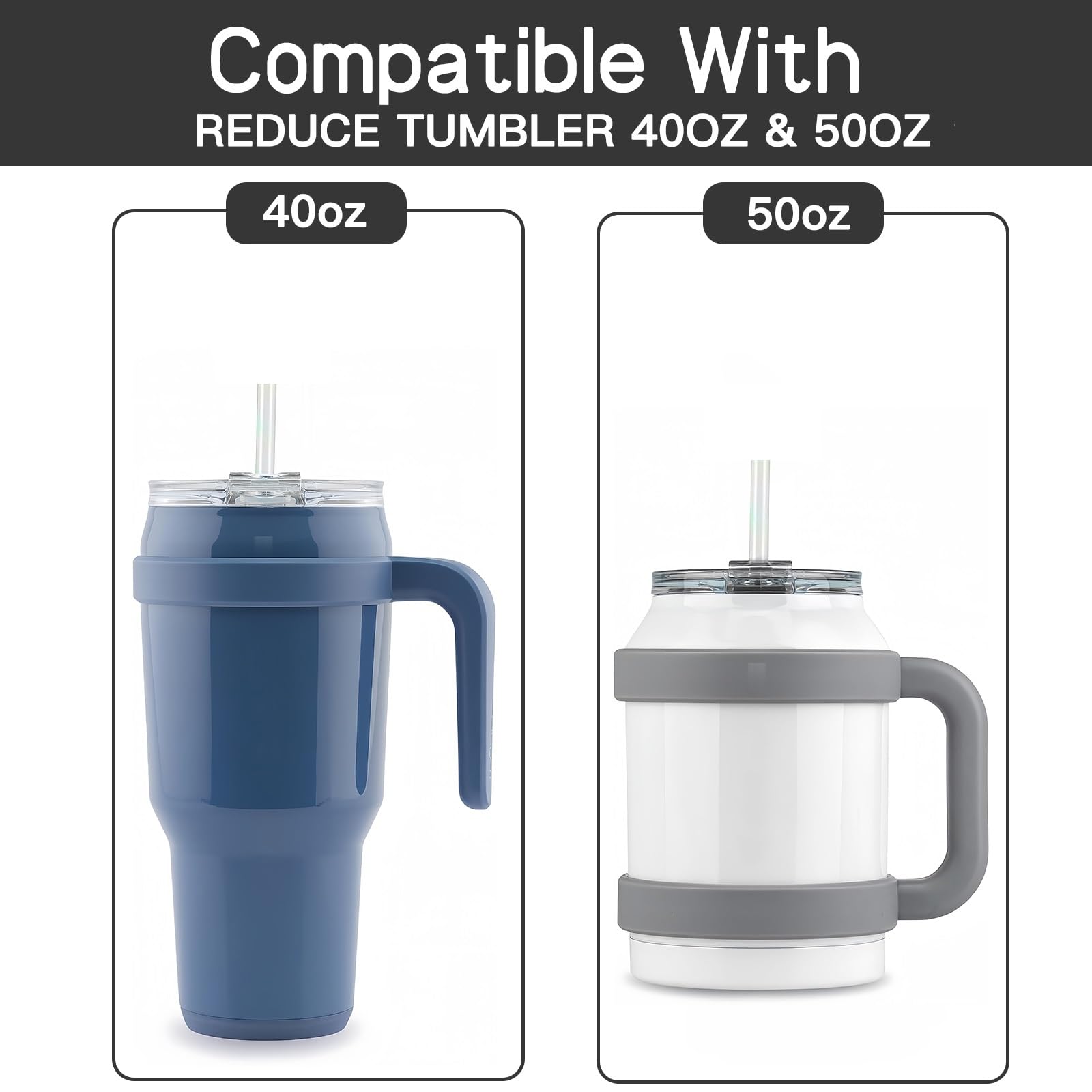 UWSTE 2 Pack Replacement Lids Compatible With Reduce 50 oz 40 oz Tumbler, Replacement Straw for Reduce 50 oz 40 oz Tumbler, 4 Pack Reusable Clear Straw with Cleaning Brush.