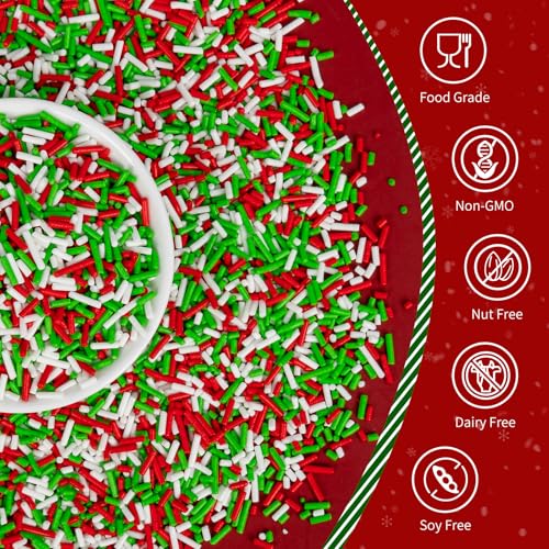 Image of Edible Christmas Jimmies Sprinkles,Red Green White Sprinkle for Cake,130g