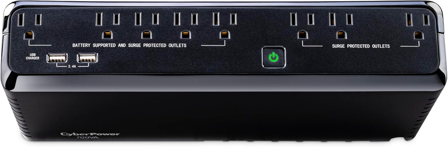 CyberPower SL700U Standby UPS Battery Backup and Surge Protector, 700VA/370W, 8 Outlets, Slim Profile, UL Certified CyberPower SL700U Standby UPS Battery Backup and Surge Protector, 700VA/370W, 8 Outlets, Slim Profile, UL Certified