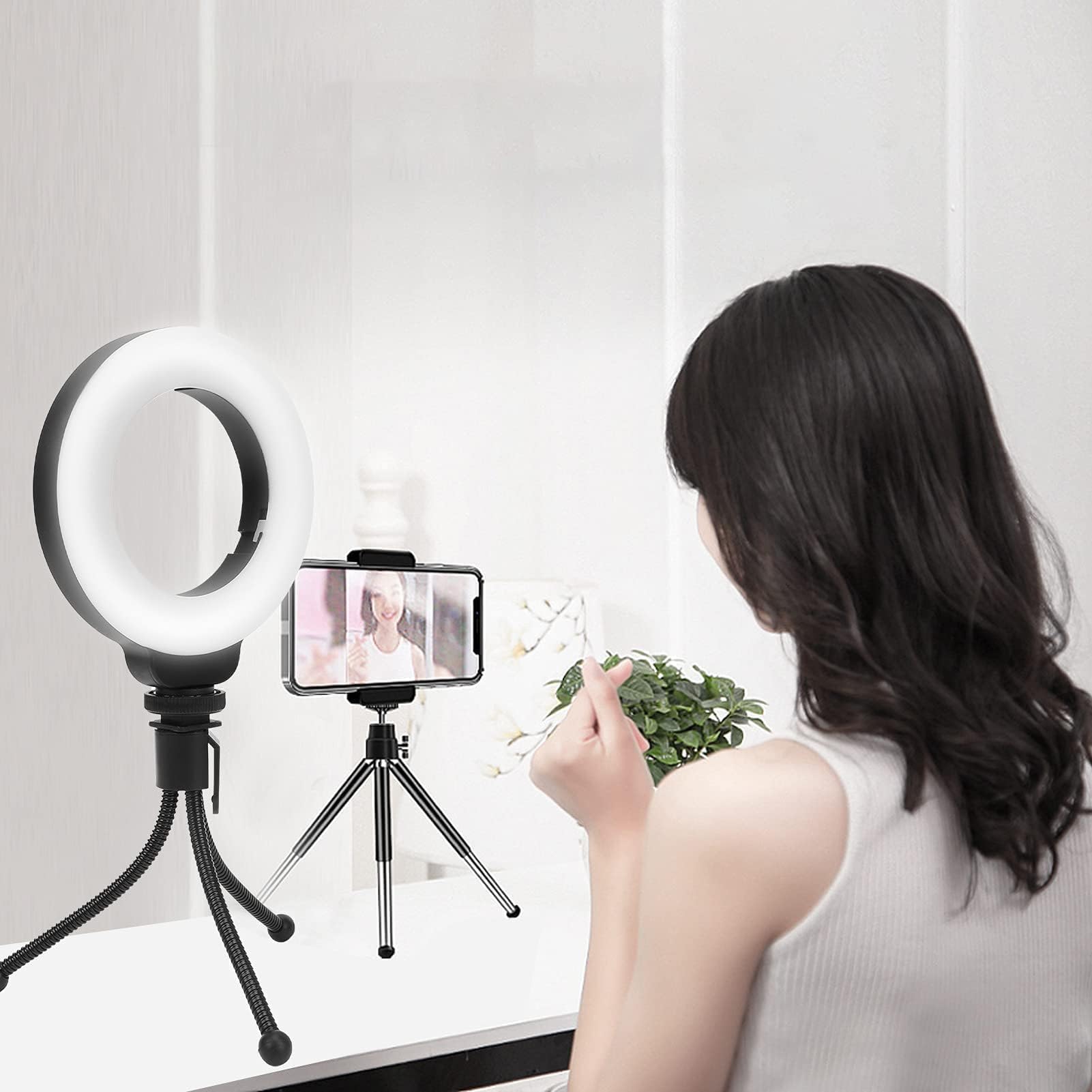 4 Pollici 48led Luce Anulare Con Stativo, Luce per Videoconferenza USB Vlog Fill Lamp Desktop Selfie Ring Light Con Treppiede per Trucco/Vlog/Computer/Laptop/Live Streaming/Videochiamata