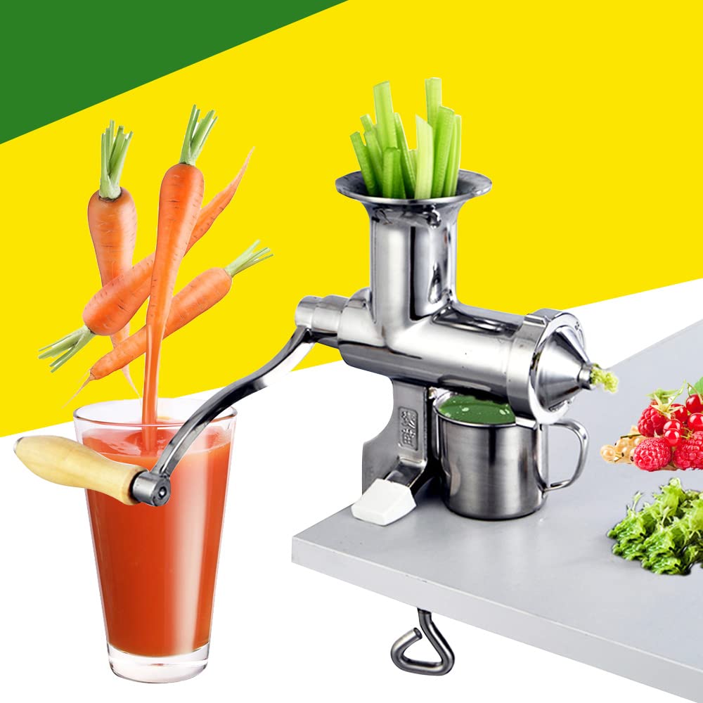 Extracteur de jus manuel en acier inoxydable - Presse-agrumes - Presse-agrumes - Avec pince à vis pour montage sur table - Pour herbe de blé et légumes à feuilles