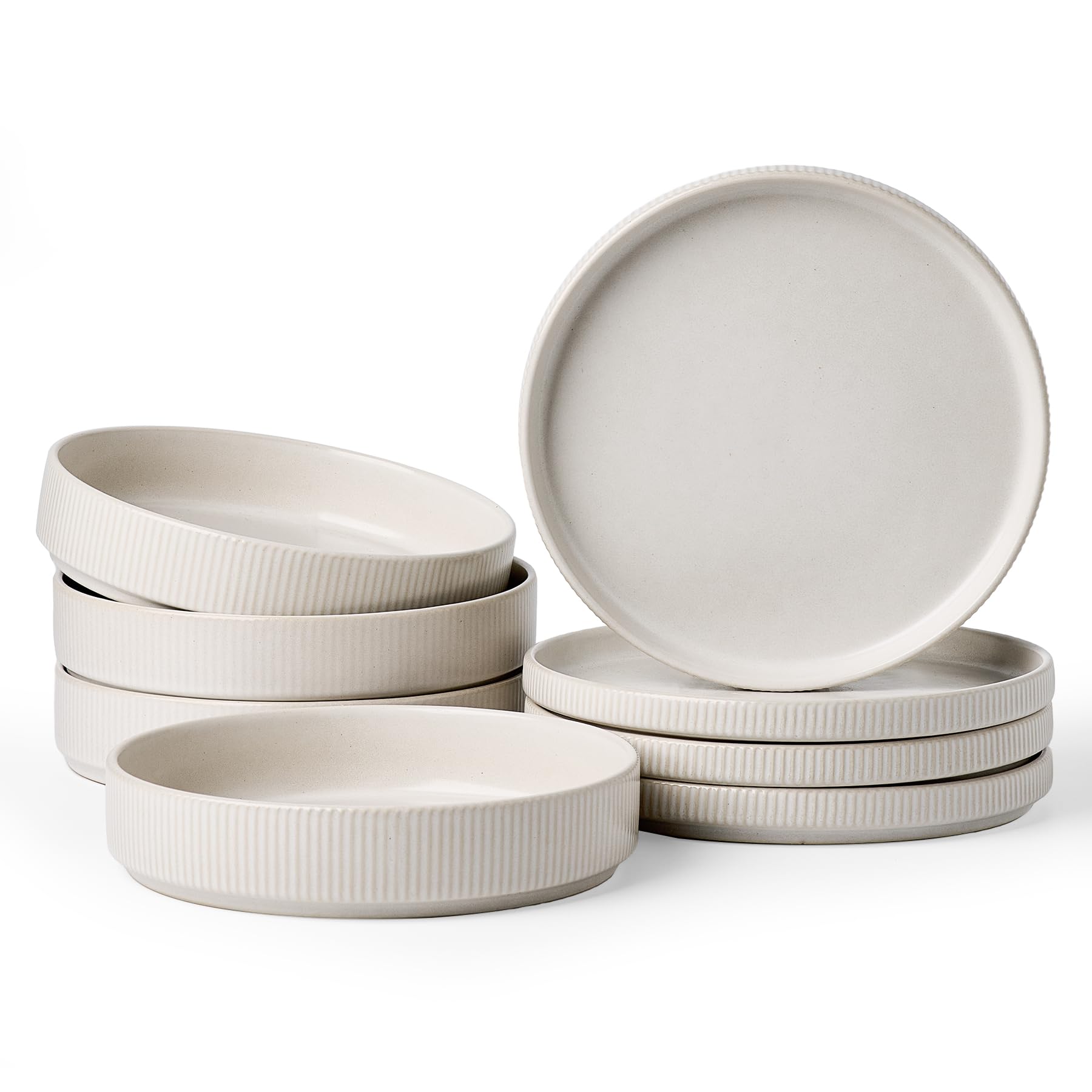 Stoneware Dinnerware Sets for 4, 8-Piece Wide Pasta Bowls and Salad Plates