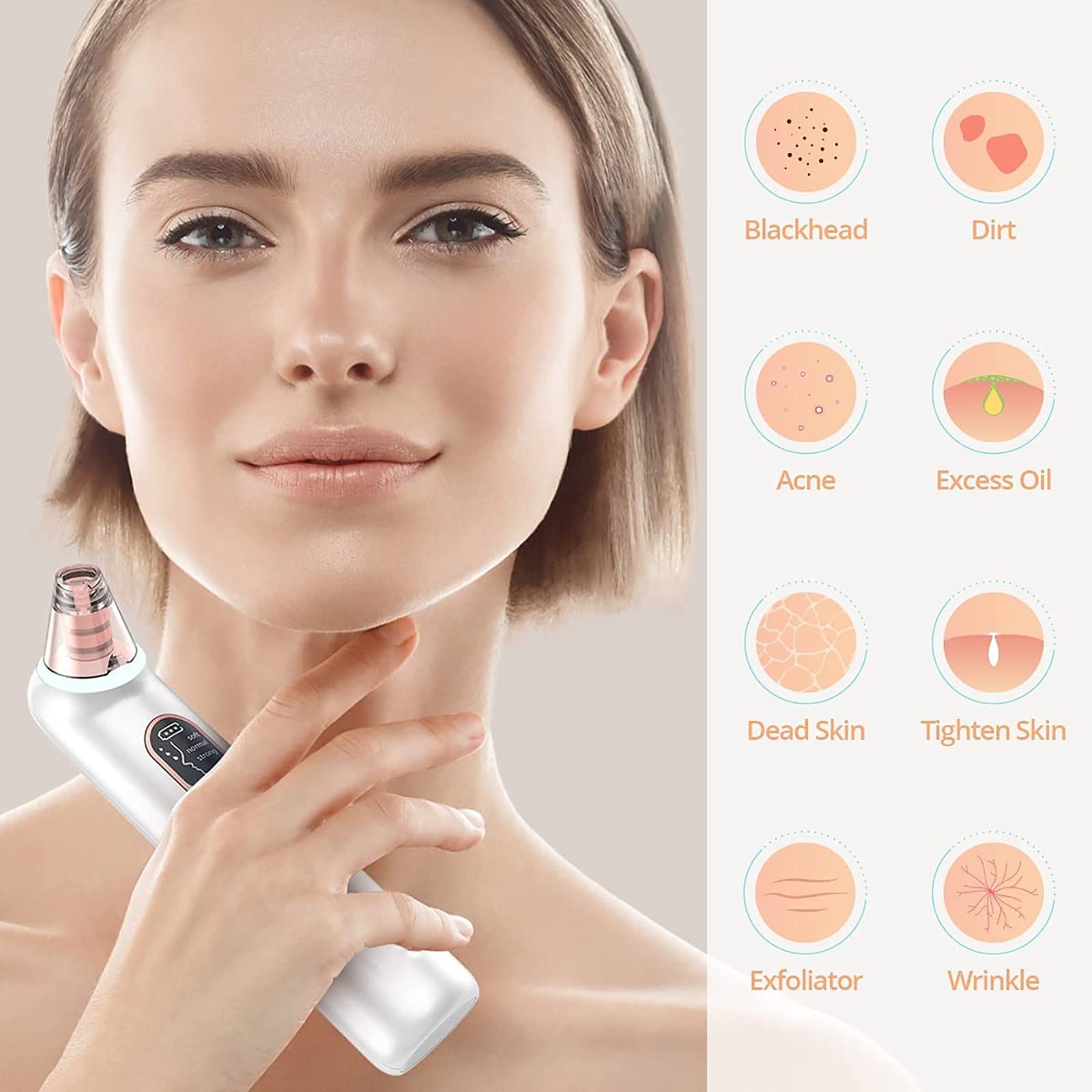 Aspirador de poros para eliminar puntos negros, herramienta extractora de puntos blancos, limpiador eléctrico de poros facial, limpiador de poros facial, herramienta de succión de puntos negros,