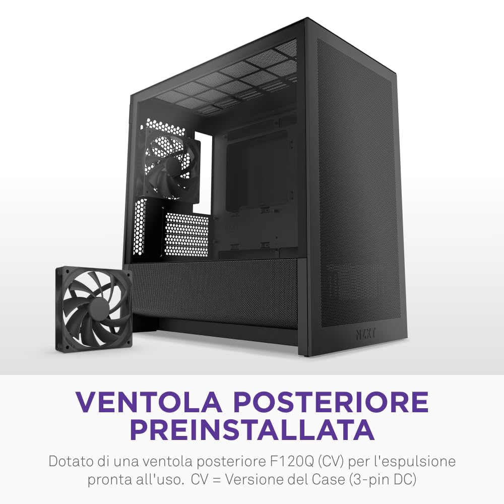NZXT H3 Flow – Case PC Gaming Micro-ATX – Flusso d'aria ottimizzato – 1 ventola 120mm inclusa – GPU full-size – Radiatore 280mm frontale, 240mm superiore – Scheda madre con conn. posteriore – Nero