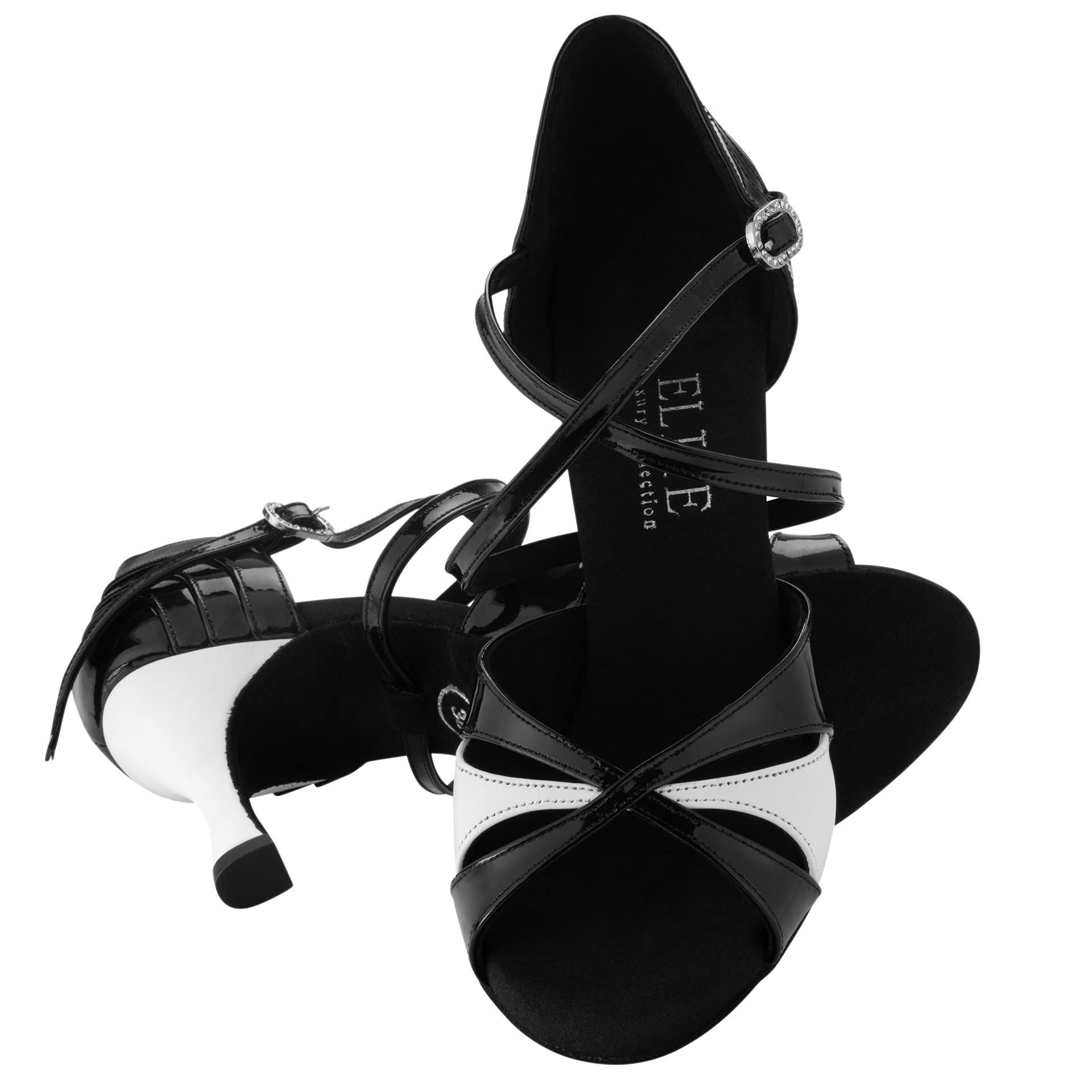 Rummos Donne Scarpe da Ballo Elite Paloma 035/004 - Pelle/Pelle Verniciata Noir/Bianco - Larghezza Normale - 6 cm 60R Flare Tacco - Made in Portugal