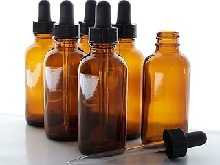 ChefLand Amber Glass Bottles dSPYmc for Essential Oils with Glass Eye Dropper, 2 Ounce, 12 Count (2 Units)