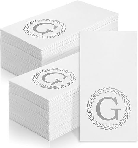 Vista 43 de 100 servilletas desechables con monograma de plata, toallas de mano decorativas con letra A, servilletas de cena para invitados, toallas de mano