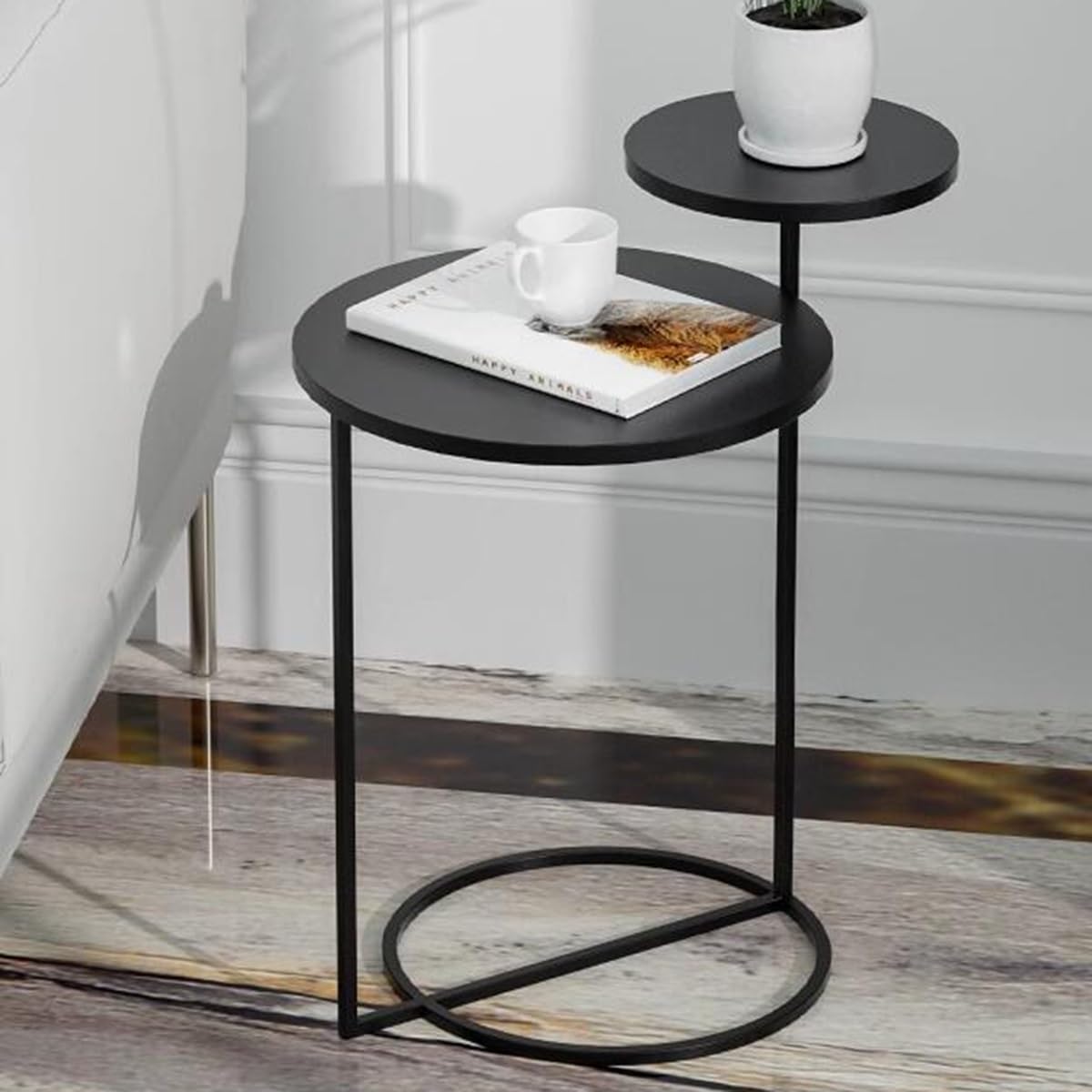 Tavolo rotonda， Tavolino a 2 livelli, tavolino rotondo da Martini(/Black,53cm)