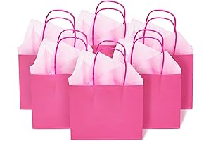 DjinnGlory - 24 Pack Pink Paper Party Favors Bags with Handles and Pink Tissue Paper