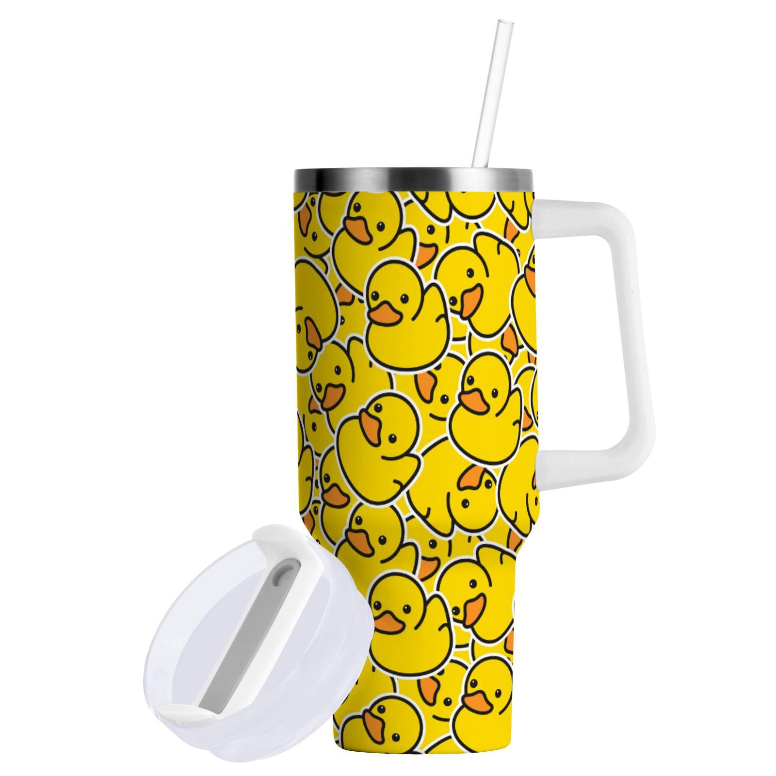Mnsruu 40 OZ Tumbler with Straw and Lid,Cute Yellow Duck Travel Mug Stainless Steel Double Wall Vacuum Insulated Water Bottle for Hot and Cold Drinks