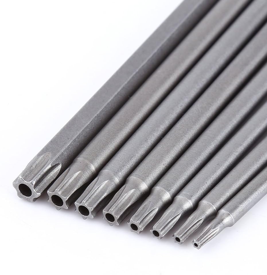 8Pcs Security Bit Set, 1/4 Inch Hex Shank Screwdriver Bit Set, 6 Inch Length Security Bits, S2 Steel Star Head Screwdriver Magnetic Tools T8 T10 T15 T20 T25 T27 T30 T40