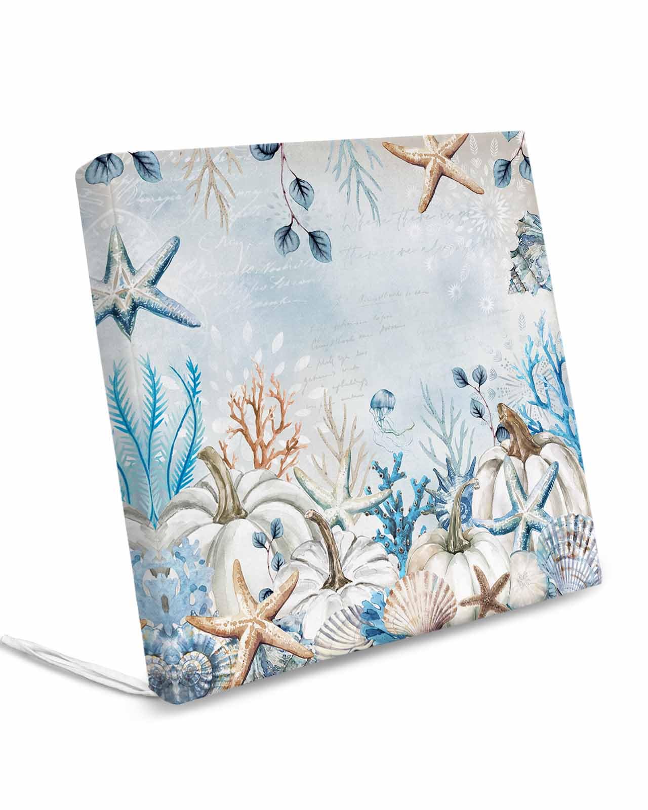 Homechoid Blue Fall Pumpkins Indoor Outdoor Couch Cushion Covers Replacement 2 Pack, Thanksgiving Botanical Starfish Coastal Waterproof Chair Sofa Seat Cover with Ties 22x20x4