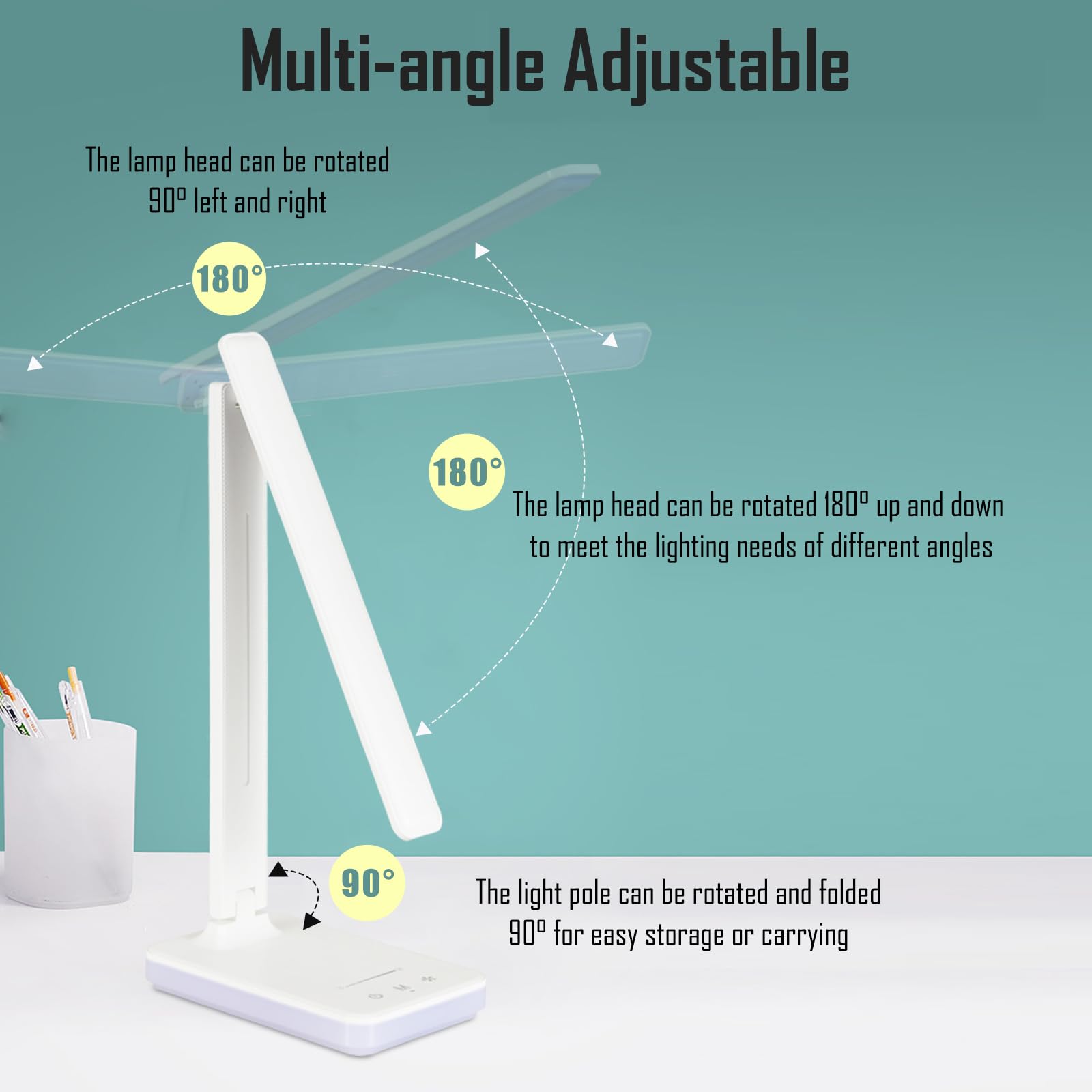 LED-Schreibtischlampe mit RGB-Atmosphärenlicht, 5 W USB-Ausgang, 5 Farbtemperatur, stufenlose Anpassung der Helligkeit, Touch-Steuerung, faltbare Tischleuchte mit Adapter (schwarz)