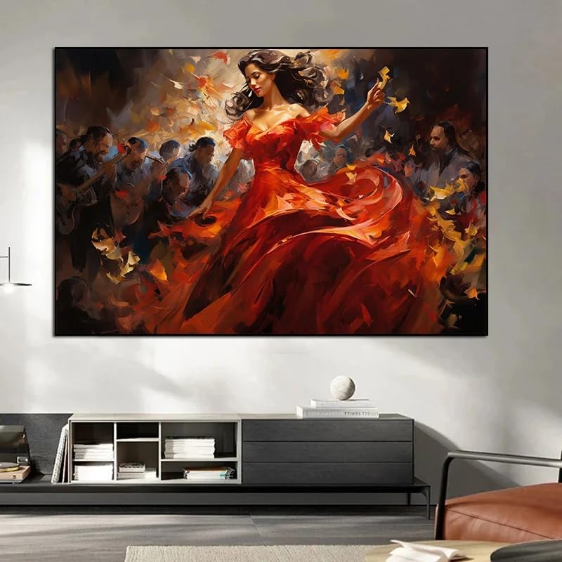 GKUVBF Affiche sur toile représentant une danseuse de flamenco espagnole colorée et abstraite en jupe rouge (80 x 120 cm, sans cadre) - Décoration intérieure