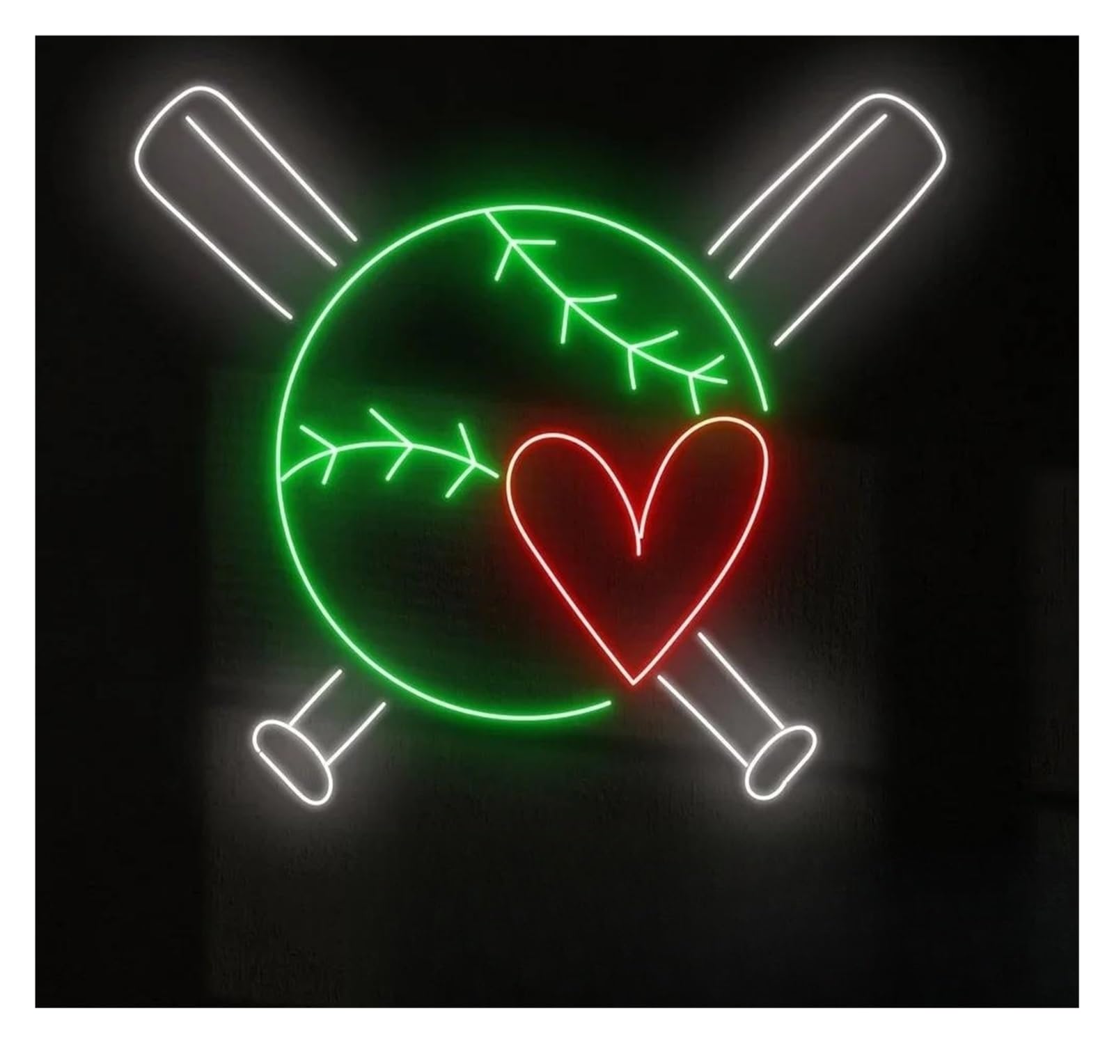 Scritta luminosa Insegna Al Neon A Forma Di Cuore Con Mazza Da Baseball Per La Decorazione Di Negozi Di Baseball, Club E Stanze Per Amanti Dello Sport 38cm