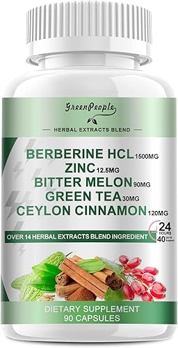 GREENPEOPLE Suplemento de berberina con canela de Ceilán - 90 unidades Berberina 1500mg