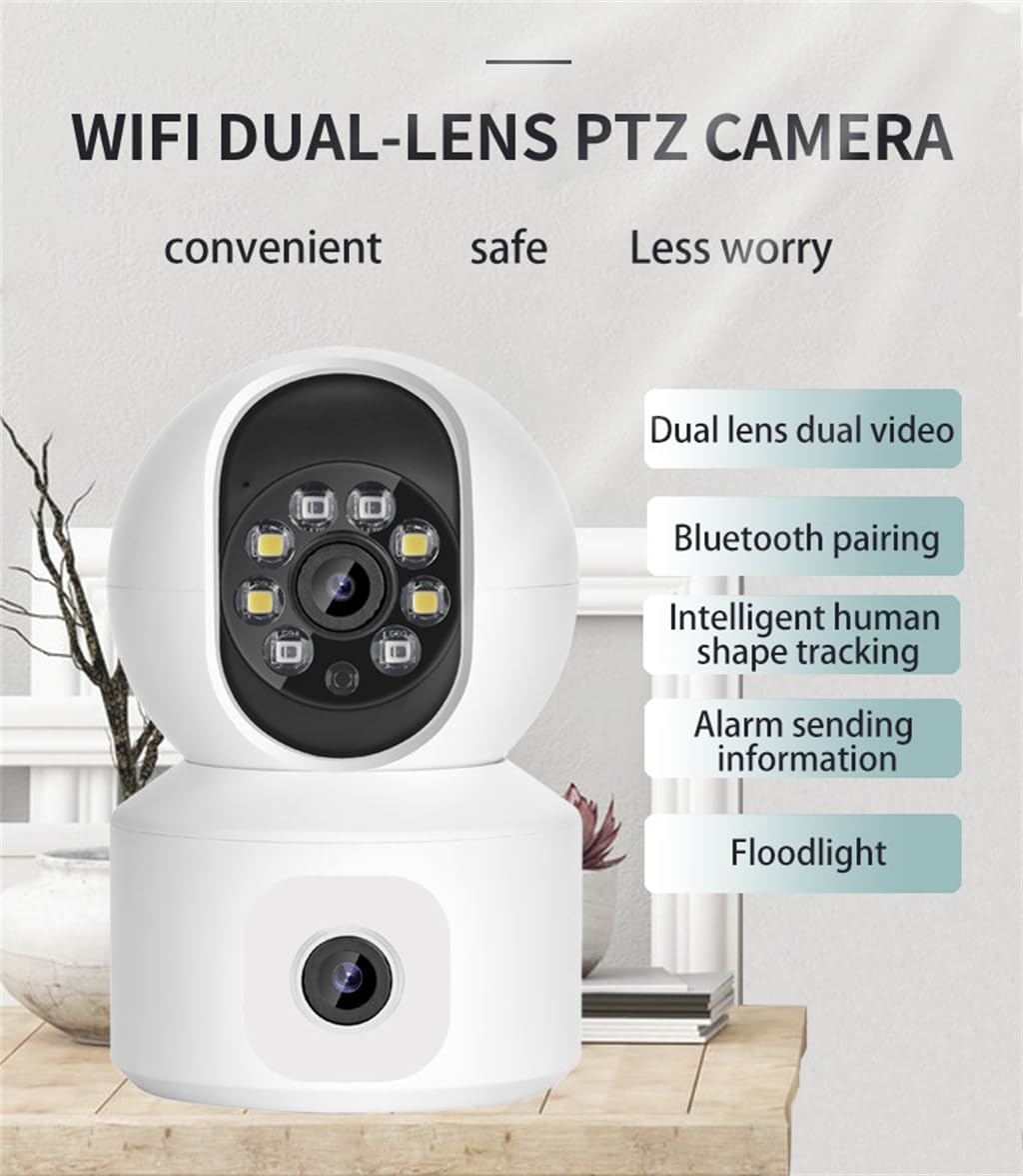 Kamera bezpieczeństwa PTZ z podwójnym obiektywem WiFi 2,0 MP, wykrywanie ruchu, alarm dźwiękowy i świetlny, dwukierunkowa rozmowa, noktowizor kolorowy, śledzenie humanoidalne