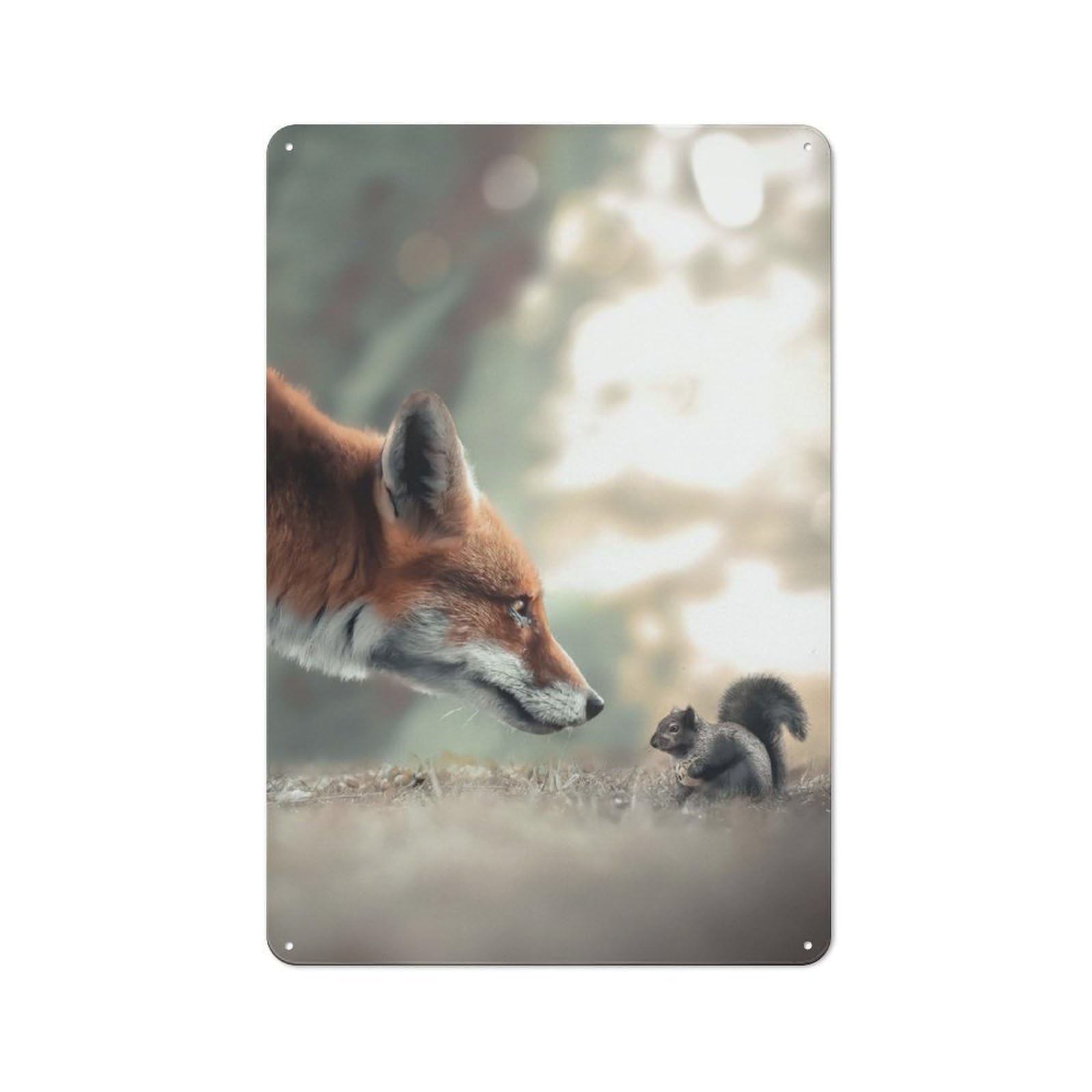 Junmoney Fox Meets Squirrel Old Style Metal Sign 30X20cm, Bar Wall Plaque For Diner, Restaurant, Shed Or Kitchen