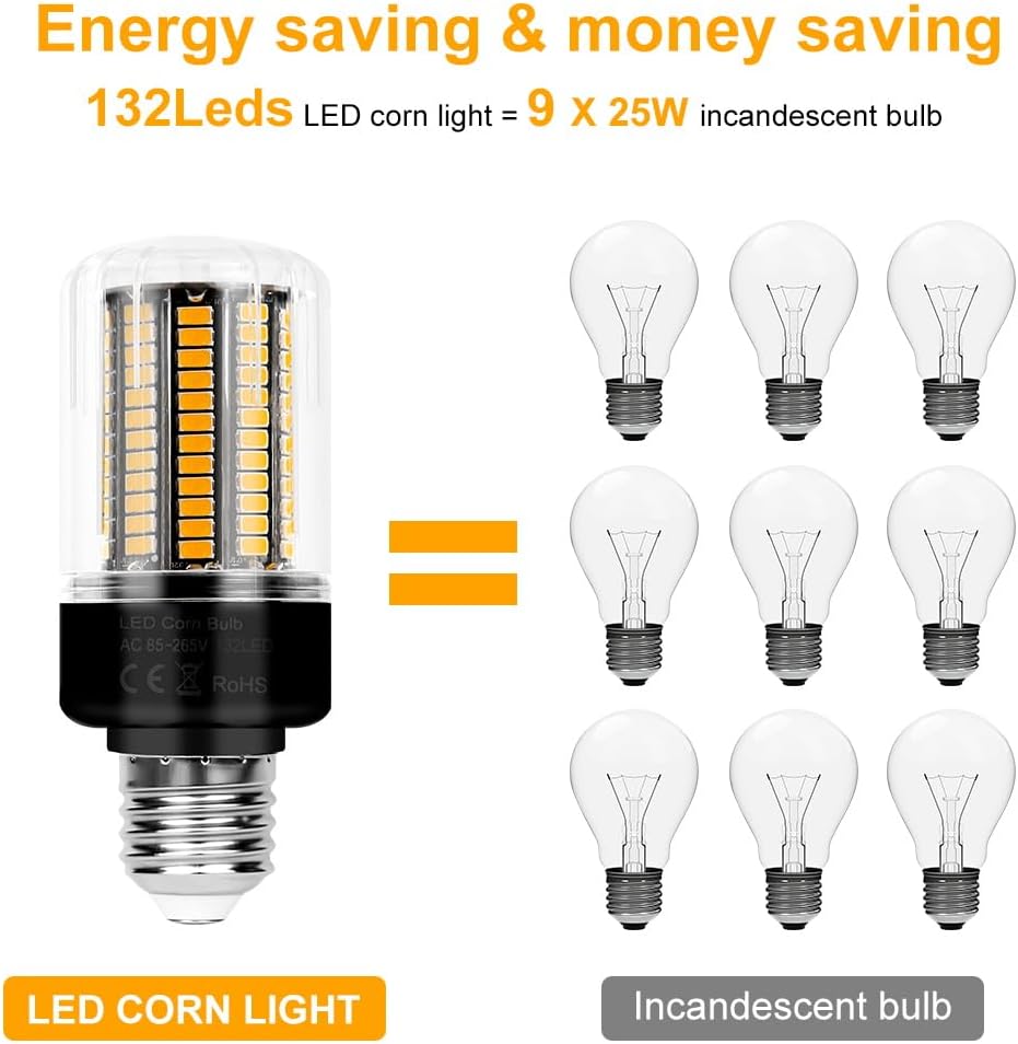 E26/E27 LED Corn Light Bulbs 3000K Warm White Super Bright 3146 Lumen 132Leds Corn Bulb 85-265V Flicker Free Indoor Household Lighting 6 Pack