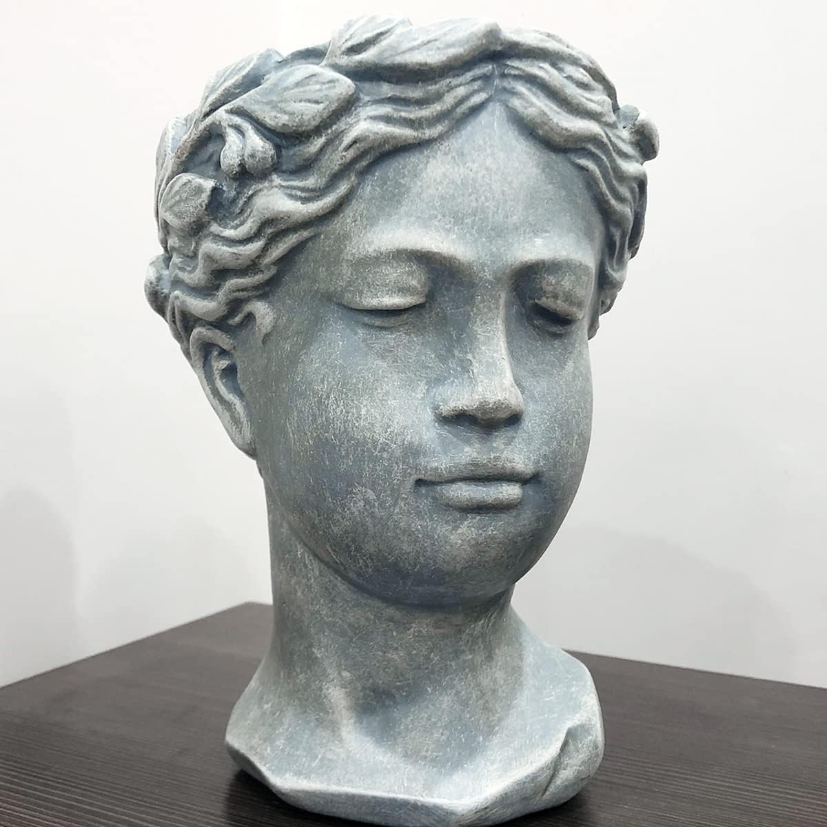 Grecian Woman Head Pots Garden Planter Lady Bust Statue Vase for Home Desk Decoration (Vintage Blue)