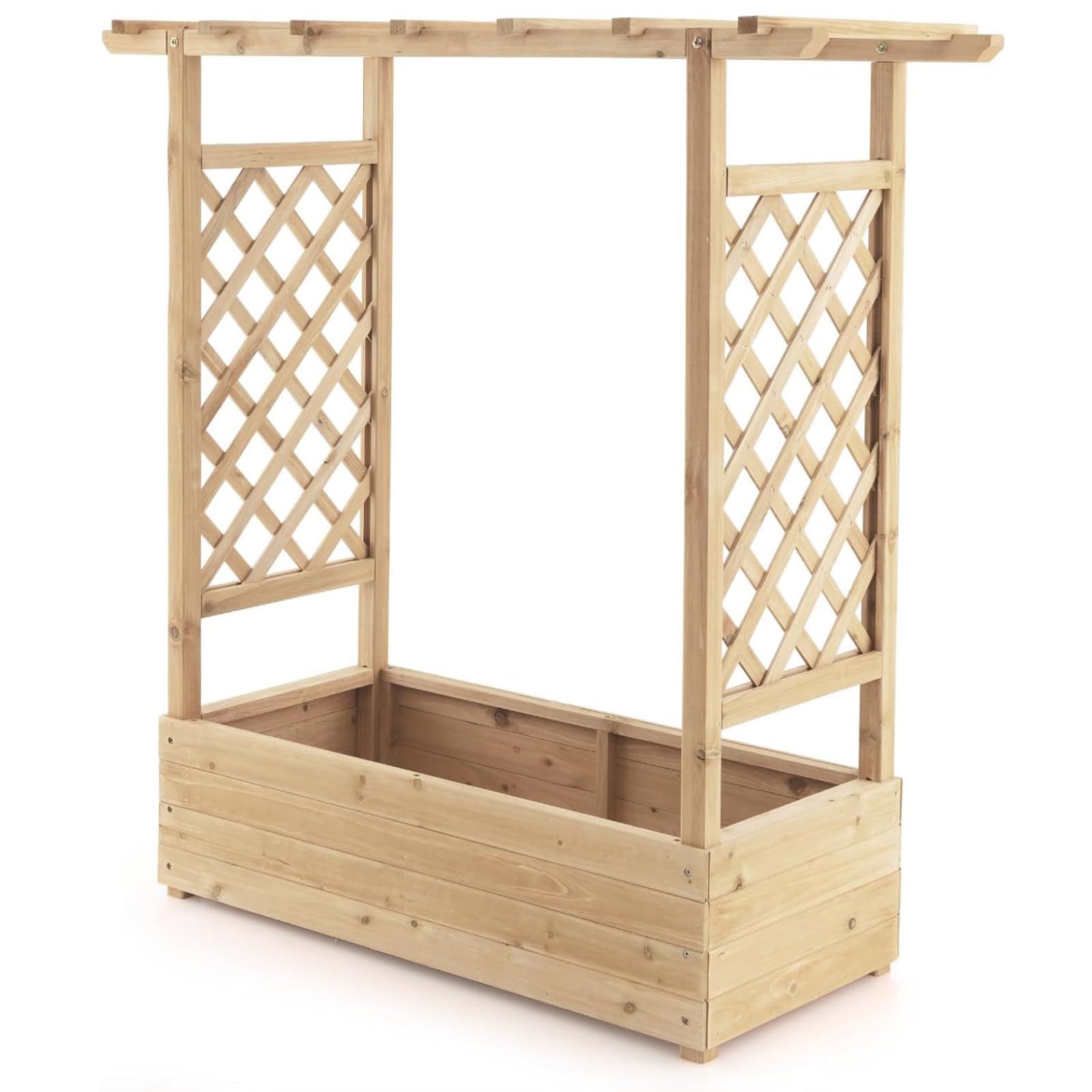 TANGZON Raised Garden Bed with Arch Trellis, Freestanding Ground Garden Planter Box, Outdoor Vertical Trough Planter Container for Vine Climbing Plant Flower Herb (Natural, 110 x 44 x 113cm) — image 1