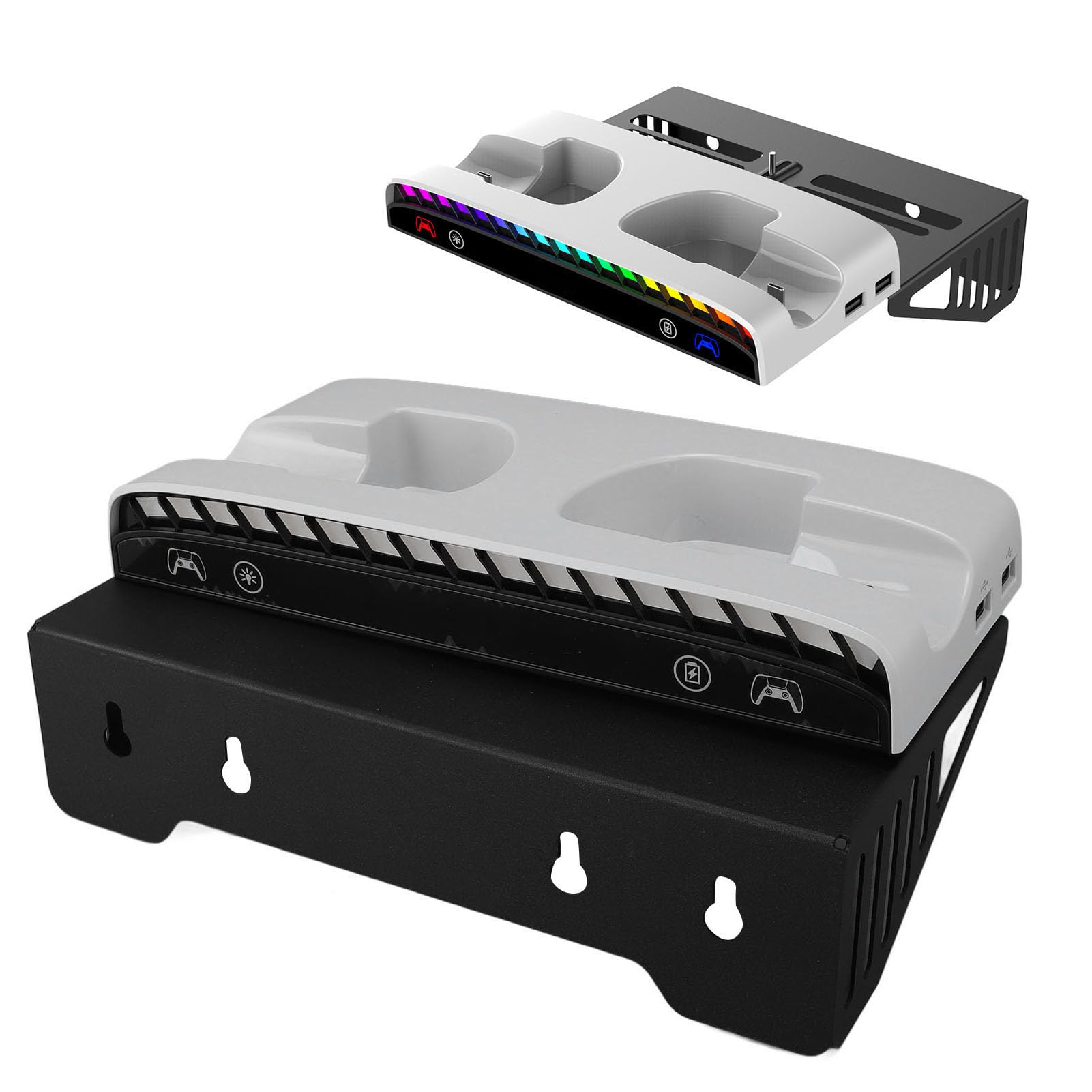 Acouto Estación de Carga del Controlador Luz RGB Montaje en Pared Consola de Juegos Soporte del Controlador con Gancho para Auriculares Este Soporte Es Estable en la Pared de Carga del Estación de