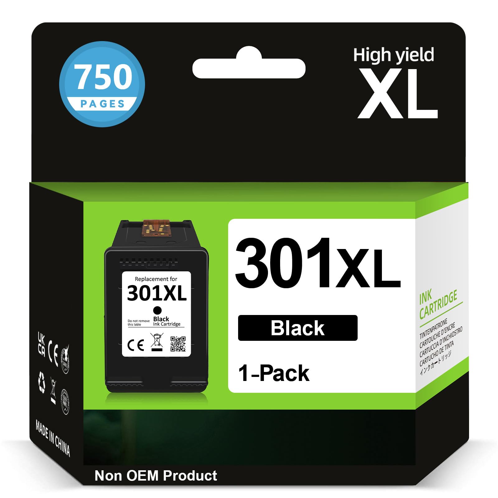 Cartucce 301 XL Nero-750+ Pagine, Rigenerato per Originale Cartuccia HP 301 Nero, Inchiostro Stampante 301 Compatibile con Envy 4500 4504 5530 5534 DeskJet 2540 2544 2549 OfficeJet 2620 2622 4630 4632