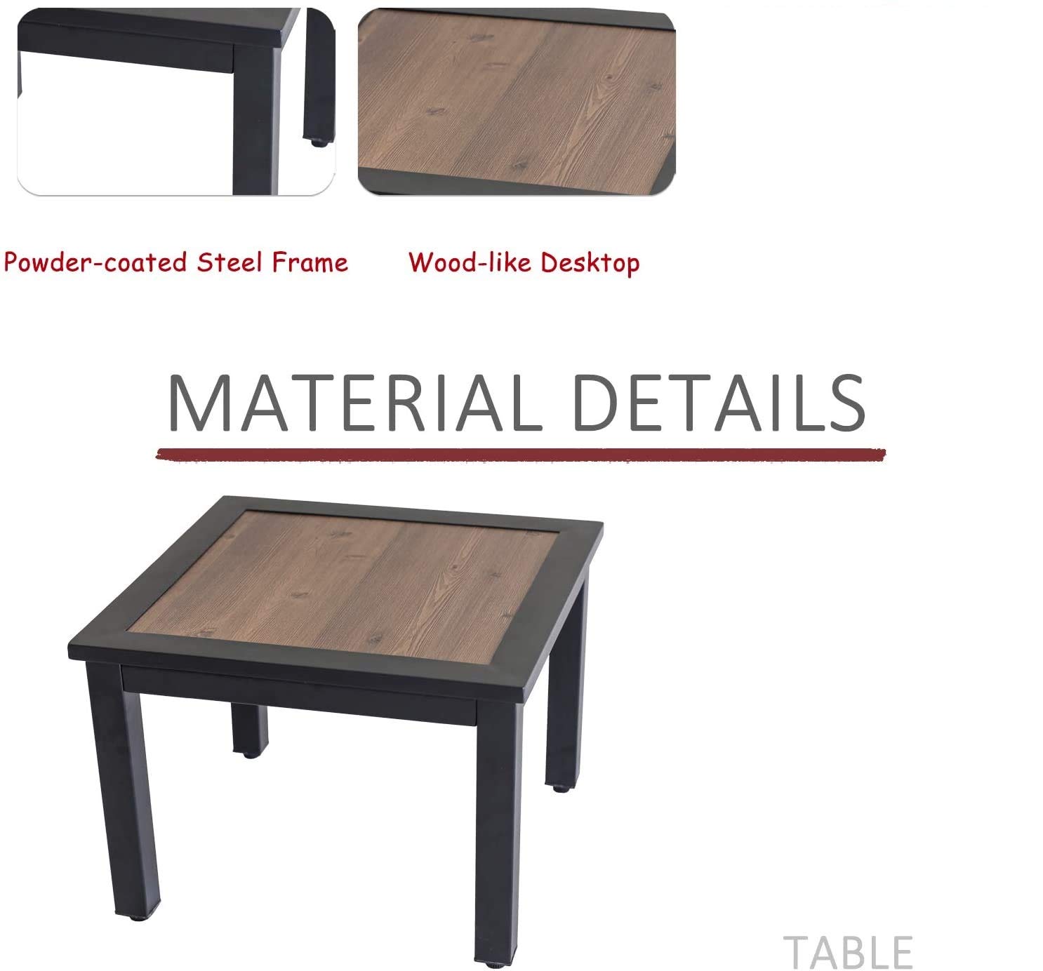 INDIAN DECOR. 45239 Home Outdoor Metal Square Side/End Table with Wood Top for Patio, Porch, Deck, Brown 1