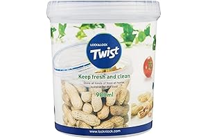 LOCK & LOCK Easy Essentials Twist Food Storage lids/Airtight containers, BPA Free, Tall-30.4oz Clear