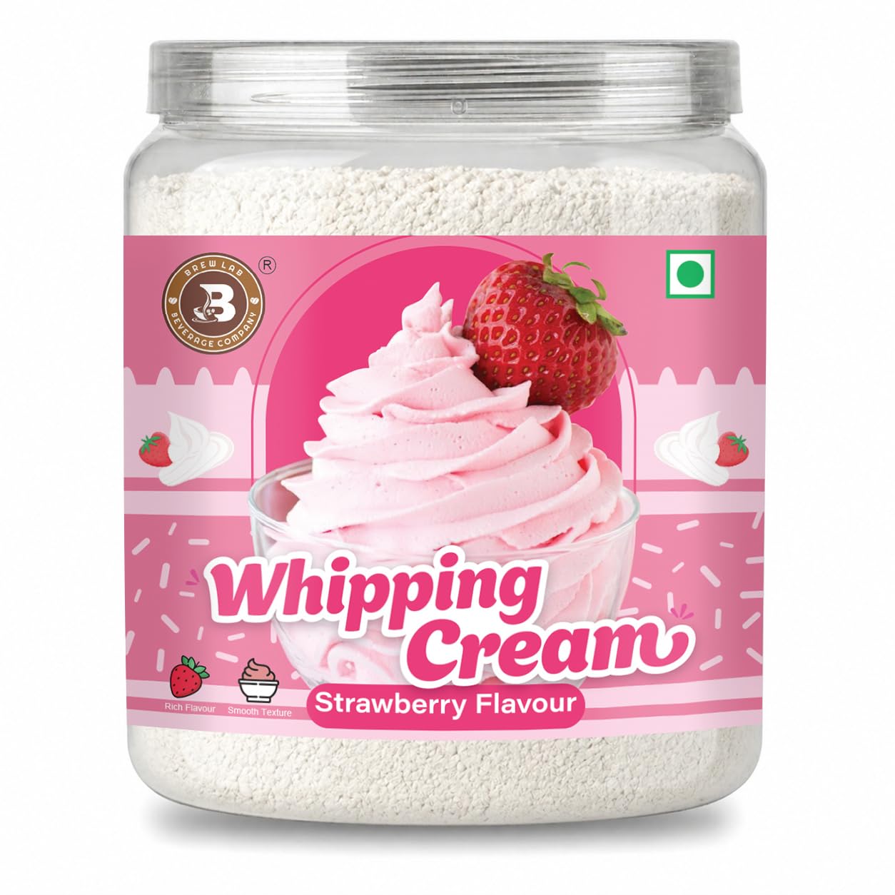 Brew Lab Strawberry Flavor Whipping Cream Mix | Smooth Texture for Decorated Cakes, Desserts Topping Powder-250 Gram-image-22