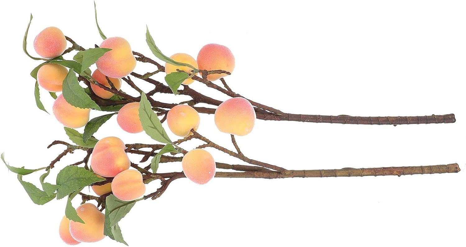 Veemoon Artificial Peach Branches 2pcs Medium Pink Faux Fruit Stems Simulation Peach Tree Branches Home Décor Floral Arrangement for Vase and Table