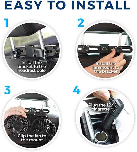Miniatura 5 de Zento Deals - Ventilador de refrigeración eléctrico para asiento trasero del pasajero Zento Deals de doble cabezal giratorio de 12 V Ventilación de