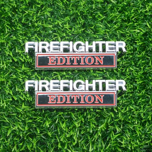 Image of 2pcs Firefighter Edition Emblem 3D Metal Decal Car Logo Badge Fit for Pickup Truck Car Truck Motorcycle 150 250 350 (Silver Red)
