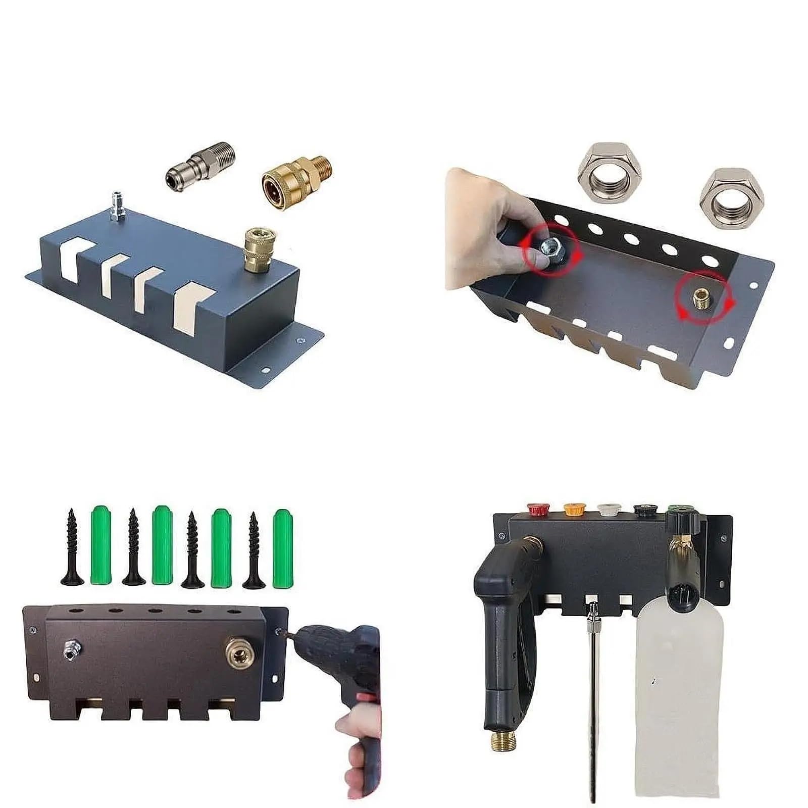 Soporte para pistola de lavado a presión, soporte multifuncional para boquillas, montaje en pared, práctico organizador de herramientas de metal