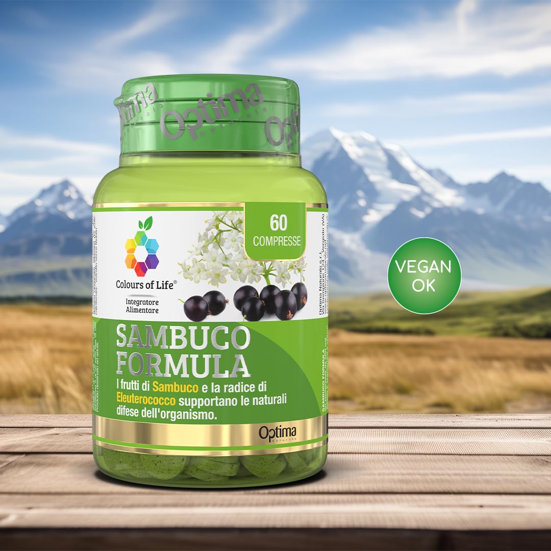 Colours Of Life Sambuco Formula - integratore alimentare a base di Sambuo ed Eleuterococco, aiuta a rafforzare le naturali difese dell'organismo, 60 compresse