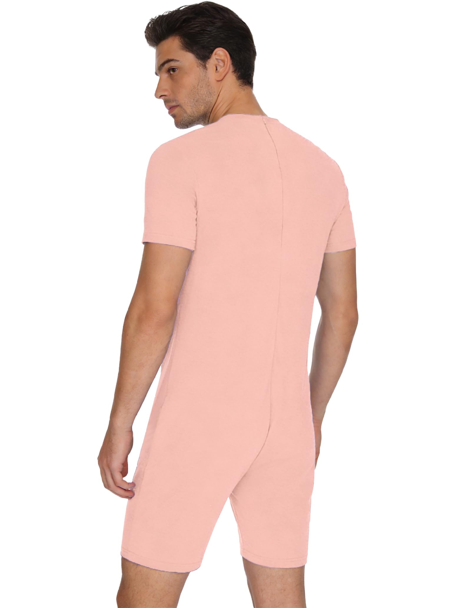 Unisexe Combinaison Short Pyjama de Soin Grenouillère Manches Courtes Combishort Femme Homme Personnes Âgées Alzheimer