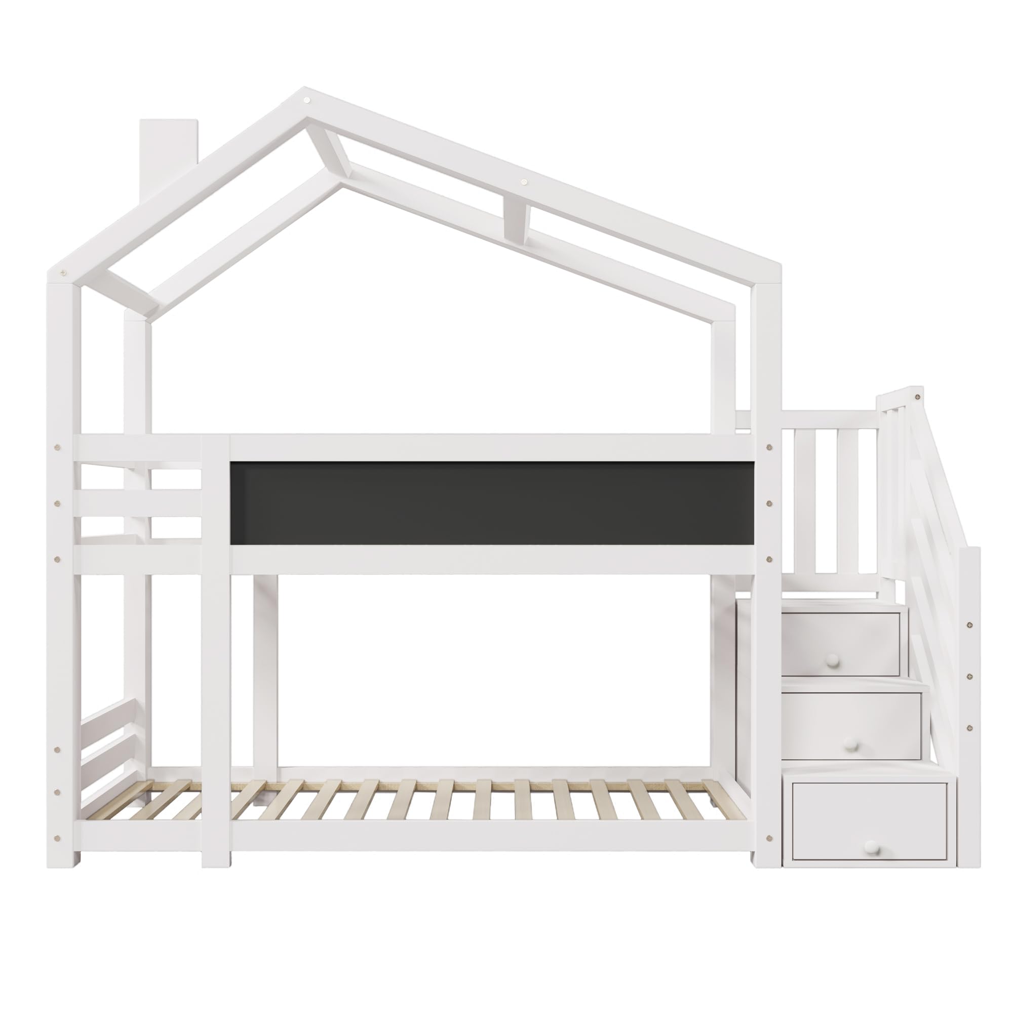 Letto a castello, Cameretta Letti 90 x 200 cm, Culla con 2 Posti Letto e Rete a Doghe, Letto a Soppalco in Pino, con Protezione Anti-caduta